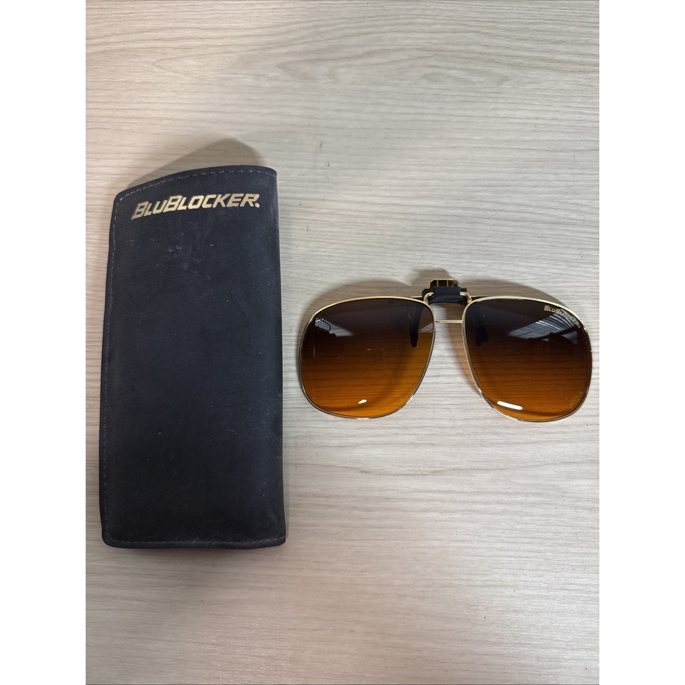 BLUBLOCKER SQUARE CLIP-ON SUNGLASSES Aviator Brown Gold Full‎ Rim